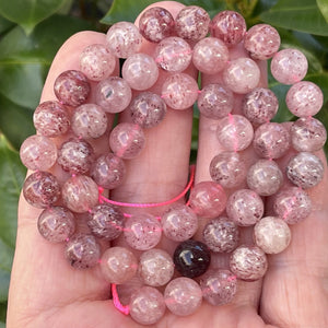 Strawberry Quartz Lepidocrocite 8mm round natural gemstone beads 15.5" strand - Oz Beads 