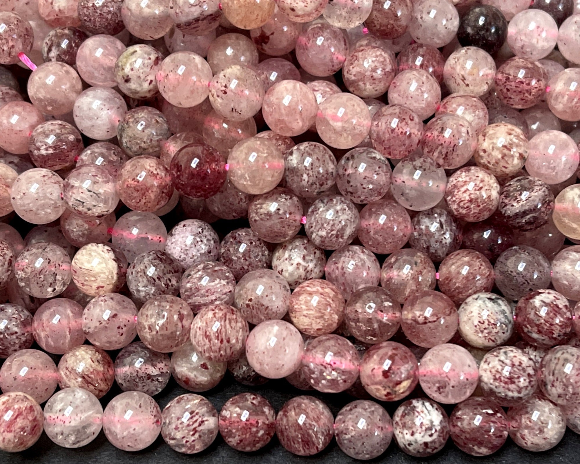 Strawberry Quartz Lepidocrocite 8mm round natural gemstone beads 15.5" strand - Oz Beads 