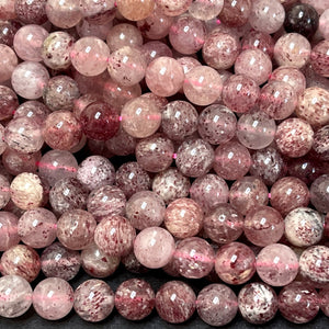 Strawberry Quartz Lepidocrocite 8mm round natural gemstone beads 15.5" strand - Oz Beads 