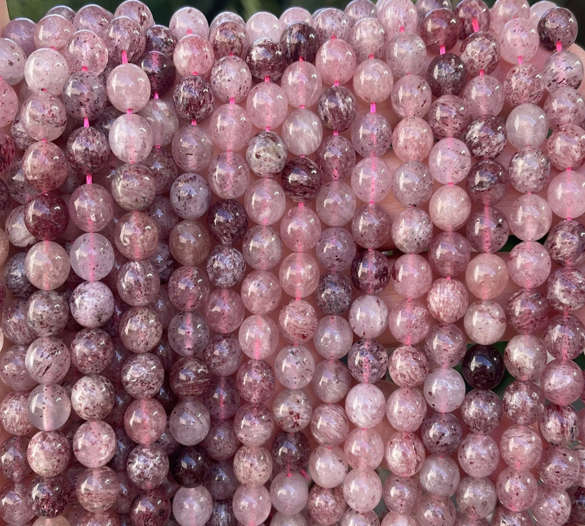 Strawberry Quartz Lepidocrocite 8mm round natural gemstone beads 15.5" strand - Oz Beads 