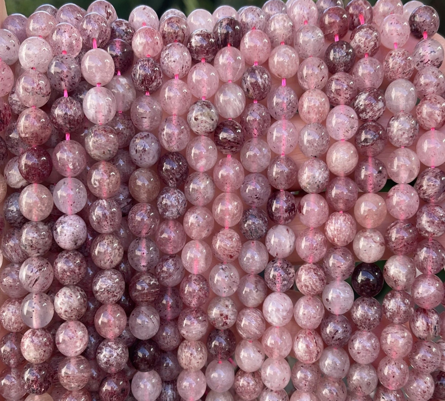 Strawberry Quartz Lepidocrocite 8mm round natural gemstone beads 15.5" strand - Oz Beads 