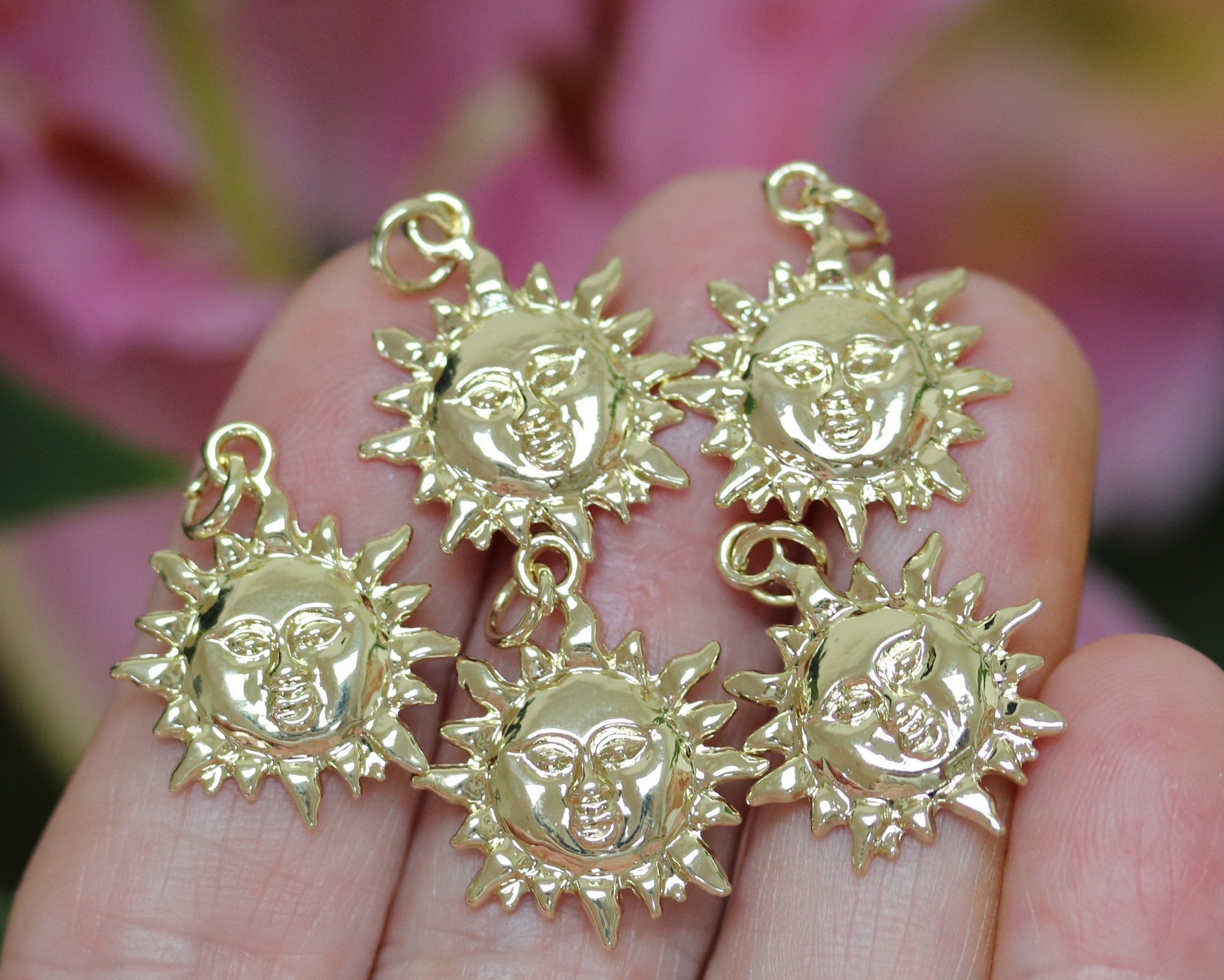 Sun charm 23x18mm 14K Gold plated metal alloy pendant - Oz Beads 