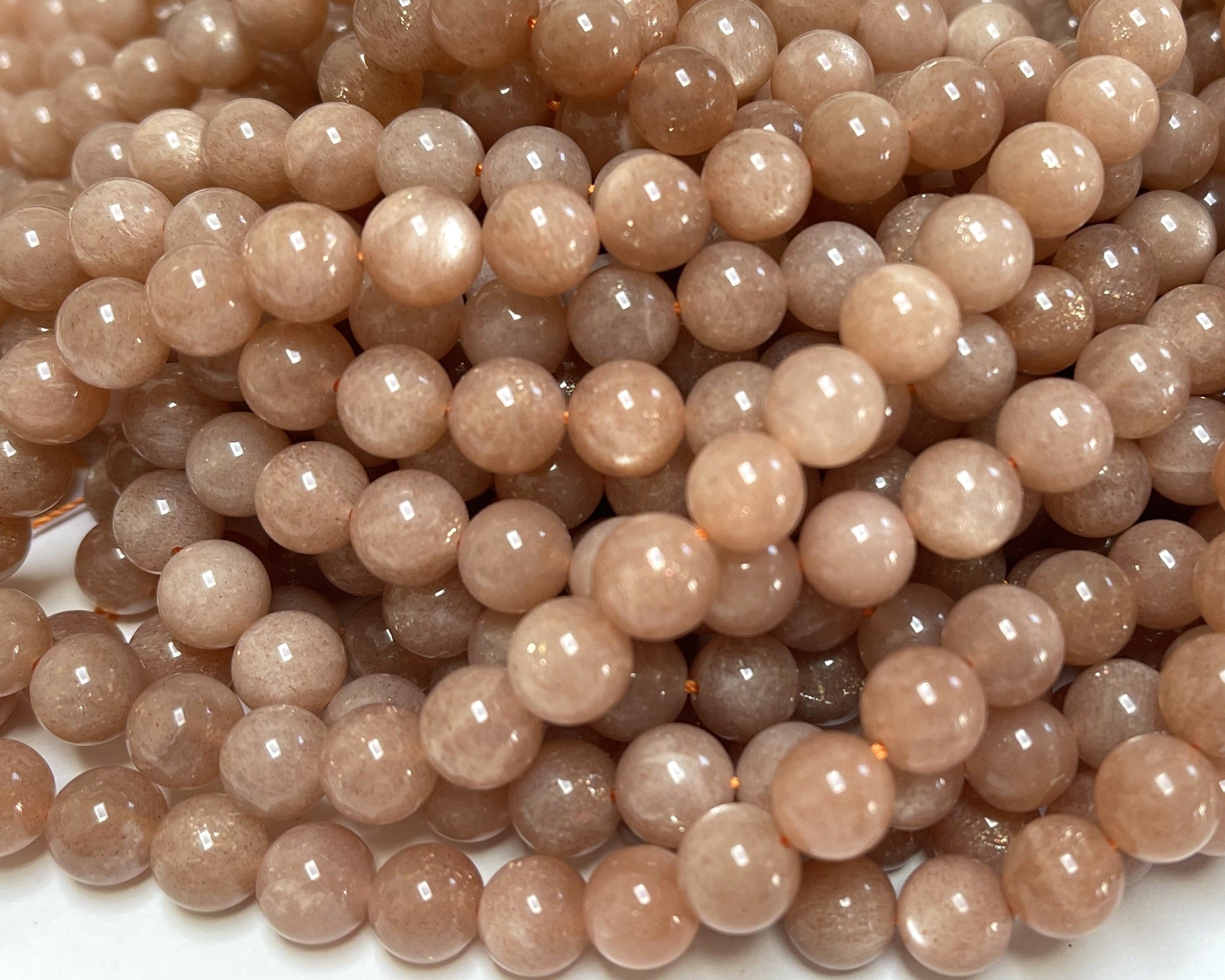 Sunstone 8mm round natural gemstone beads 15.5" strand - Oz Beads 