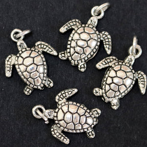 Turtle charm 18x15mm antique silver plated metal alloy pendant - Oz Beads 