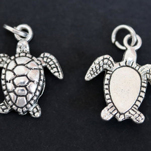 Turtle charm 18x15mm antique silver plated metal alloy pendant - Oz Beads 