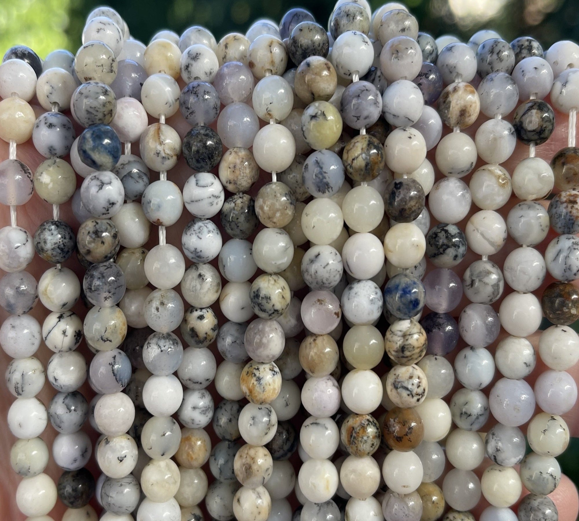 White Dendritic Opal 6mm round natural gemstone beads 15" strand