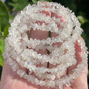 White Moonstone 4-6mm tiny chip beads natural gemstone chips 32" strand - Oz Beads 