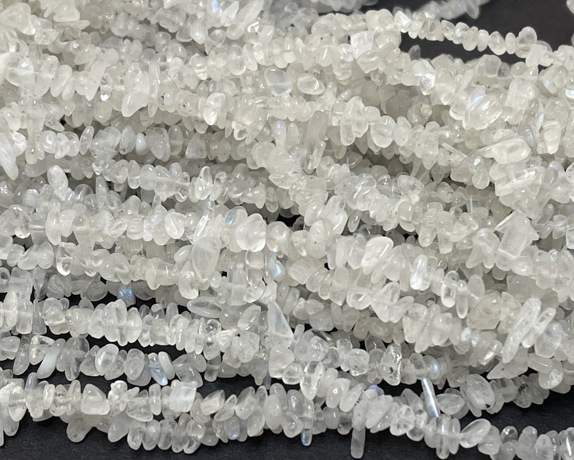 White Moonstone 4-6mm tiny chip beads natural gemstone chips 32" strand - Oz Beads 