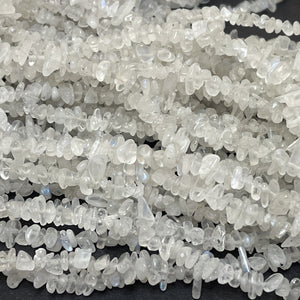 White Moonstone 4-6mm tiny chip beads natural gemstone chips 32" strand - Oz Beads 