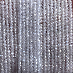 White Zircon 3x2mm rondelle micro faceted sparkling CZ beads 15" strand - Oz Beads 