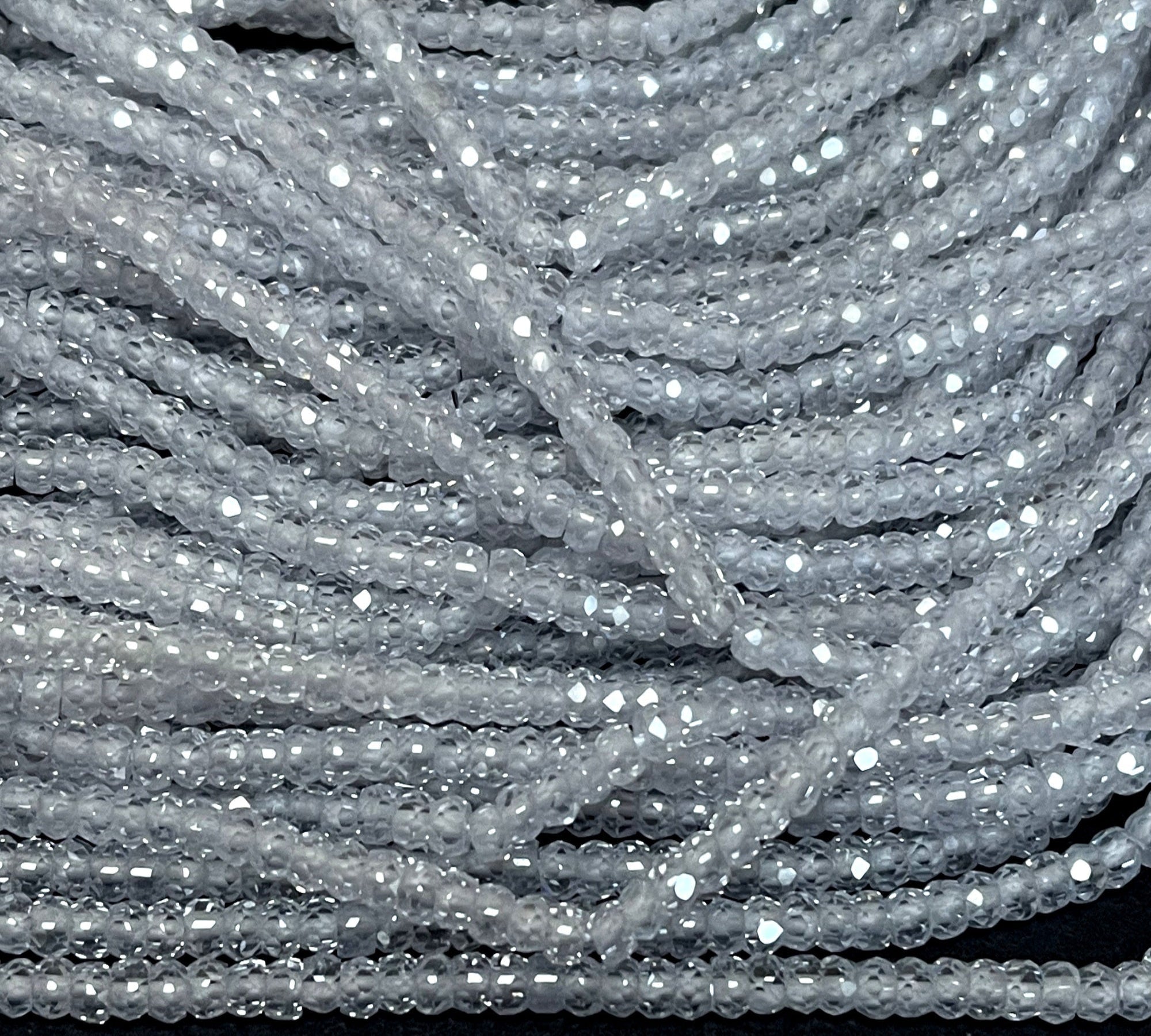 White Zircon 3x2mm rondelle micro faceted sparkling CZ beads 15" strand - Oz Beads 