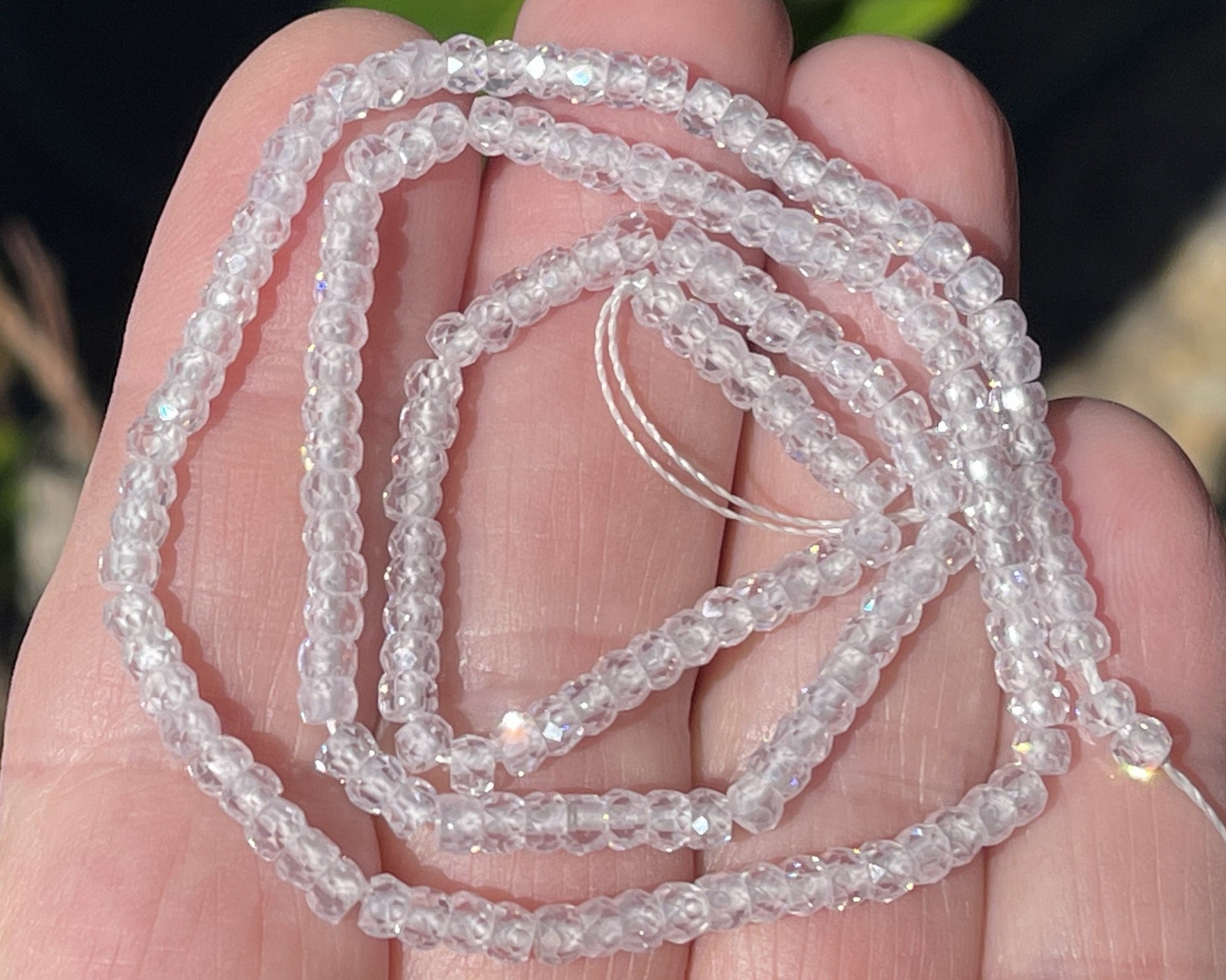 White Zircon 3x2mm rondelle micro faceted sparkling CZ beads 15" strand - Oz Beads 