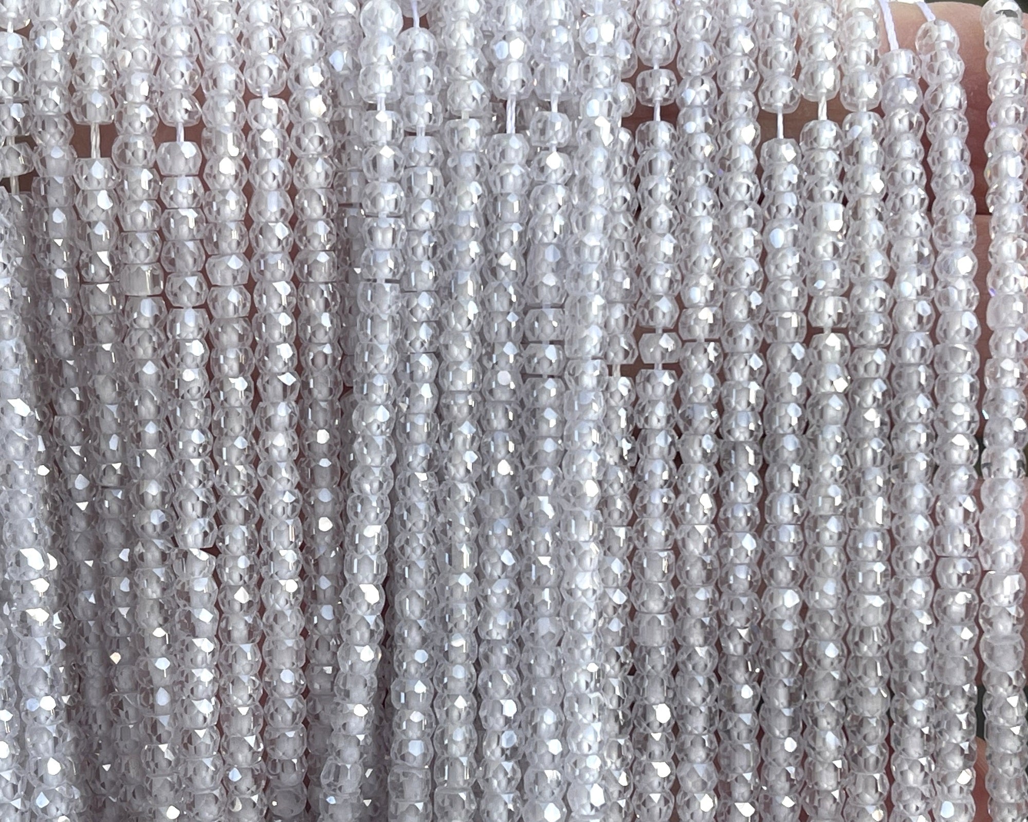 White Zircon 3x2mm rondelle micro faceted sparkling CZ beads 15" strand - Oz Beads 