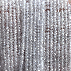 White Zircon 3x2mm rondelle micro faceted sparkling CZ beads 15" strand - Oz Beads 