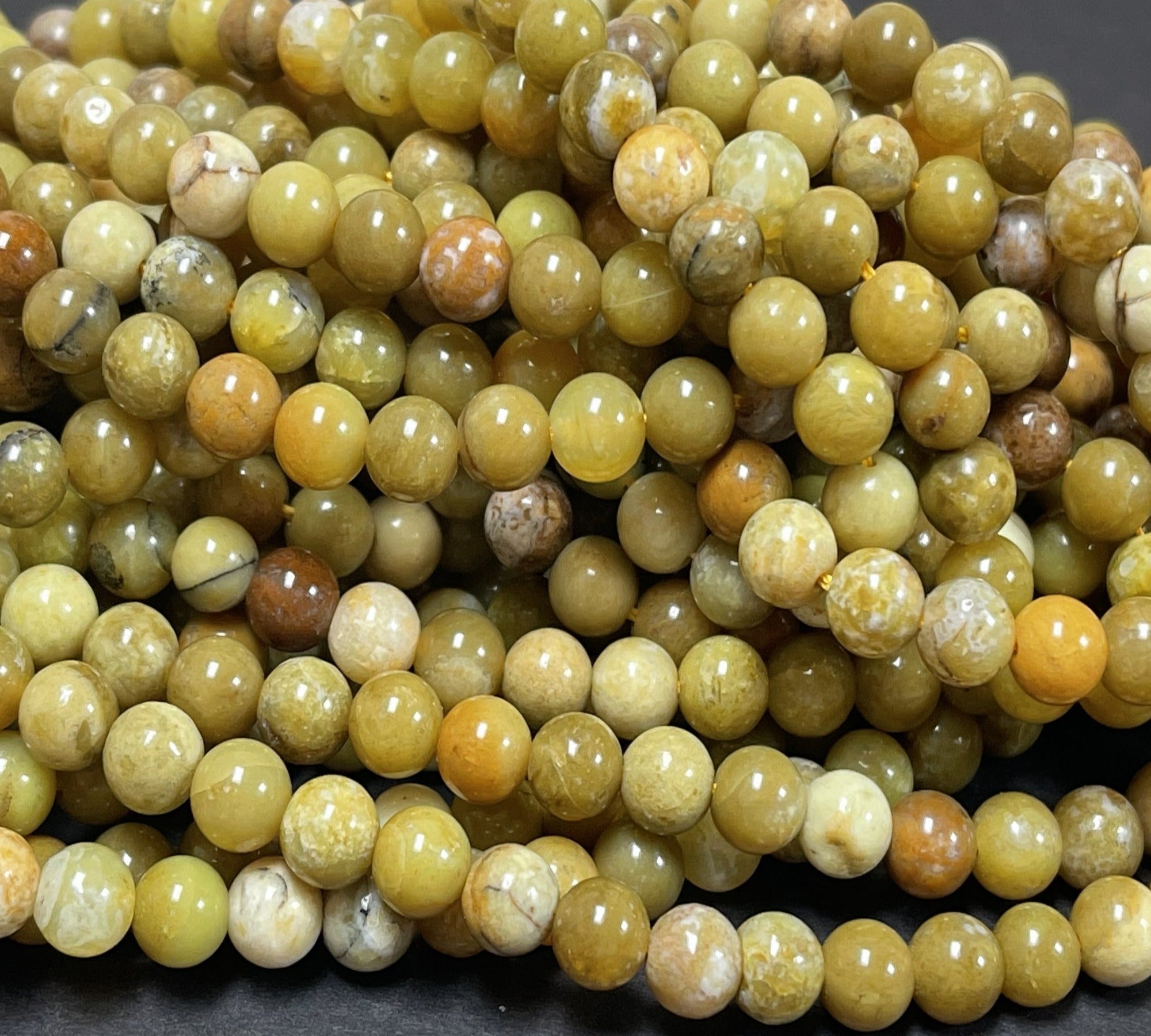 Yellow Opal 6mm round natural gemstone beads 15.5" strand - Oz Beads 