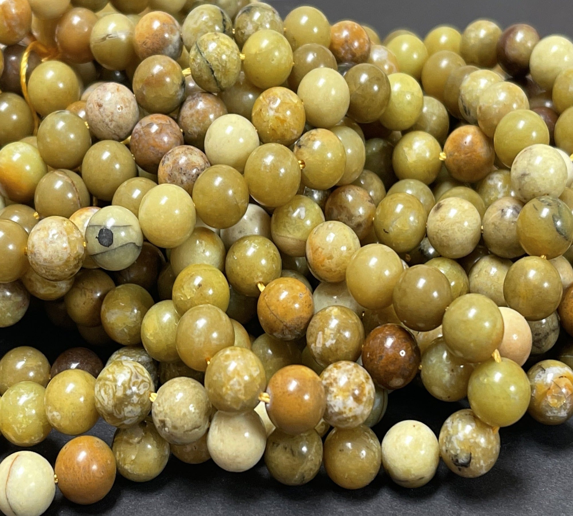 Yellow Opal 8mm round natural gemstone beads 15.5" strand - Oz Beads 
