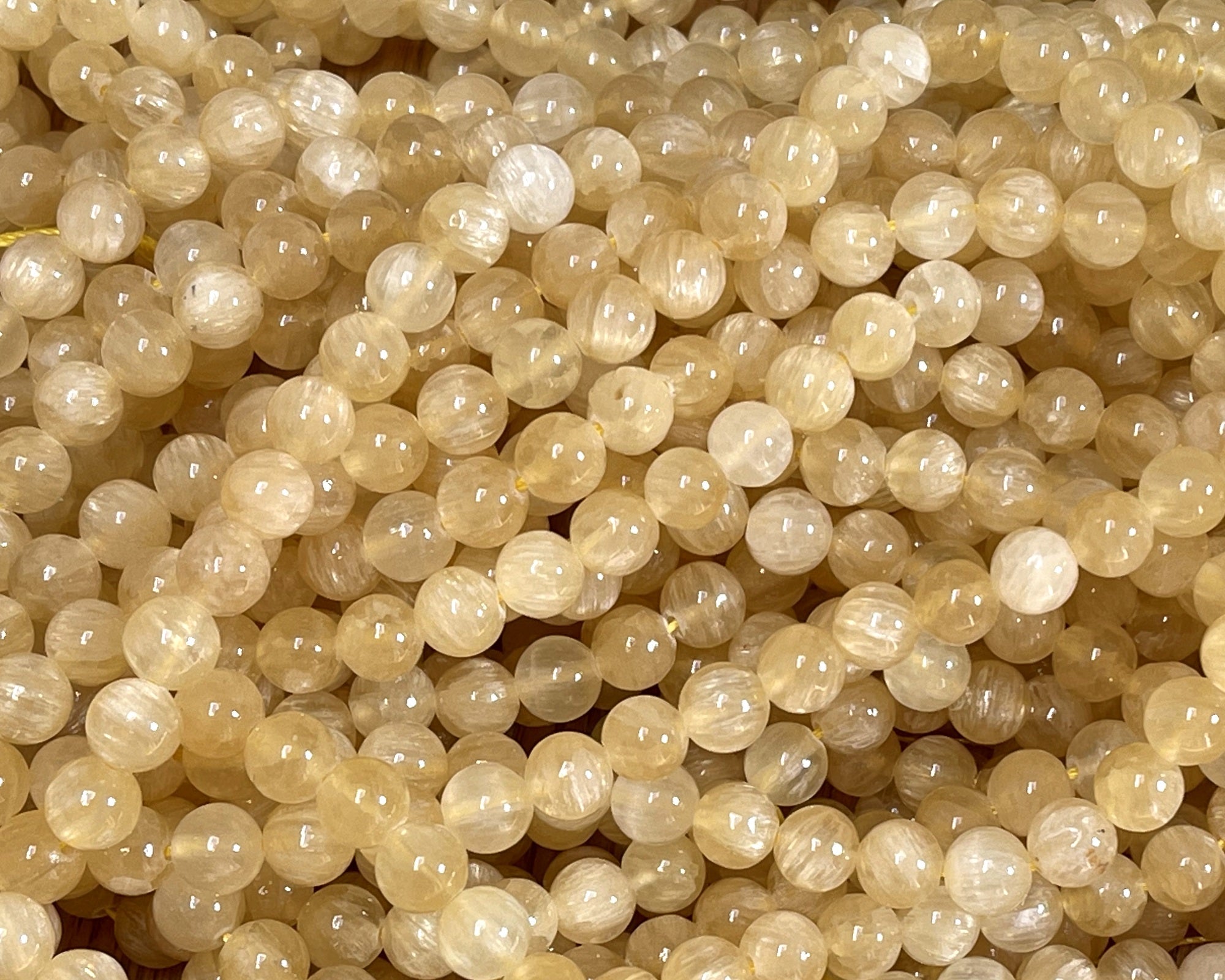 Yellow Selenite 6mm round natural gemstone beads 16" strand - Oz Beads 