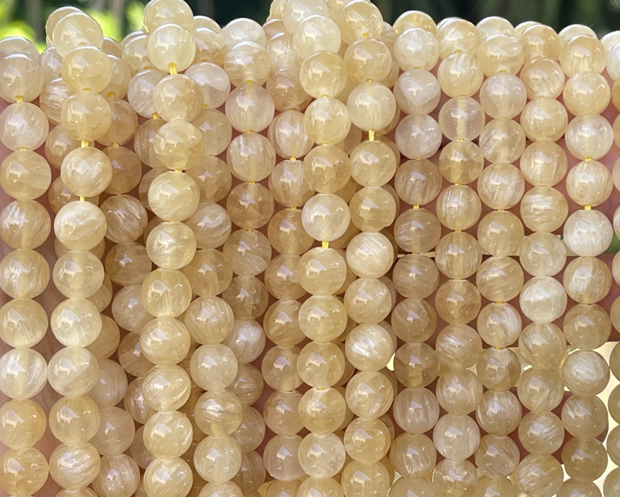 Yellow Selenite 8mm round natural gemstone beads 16" strand - Oz Beads 