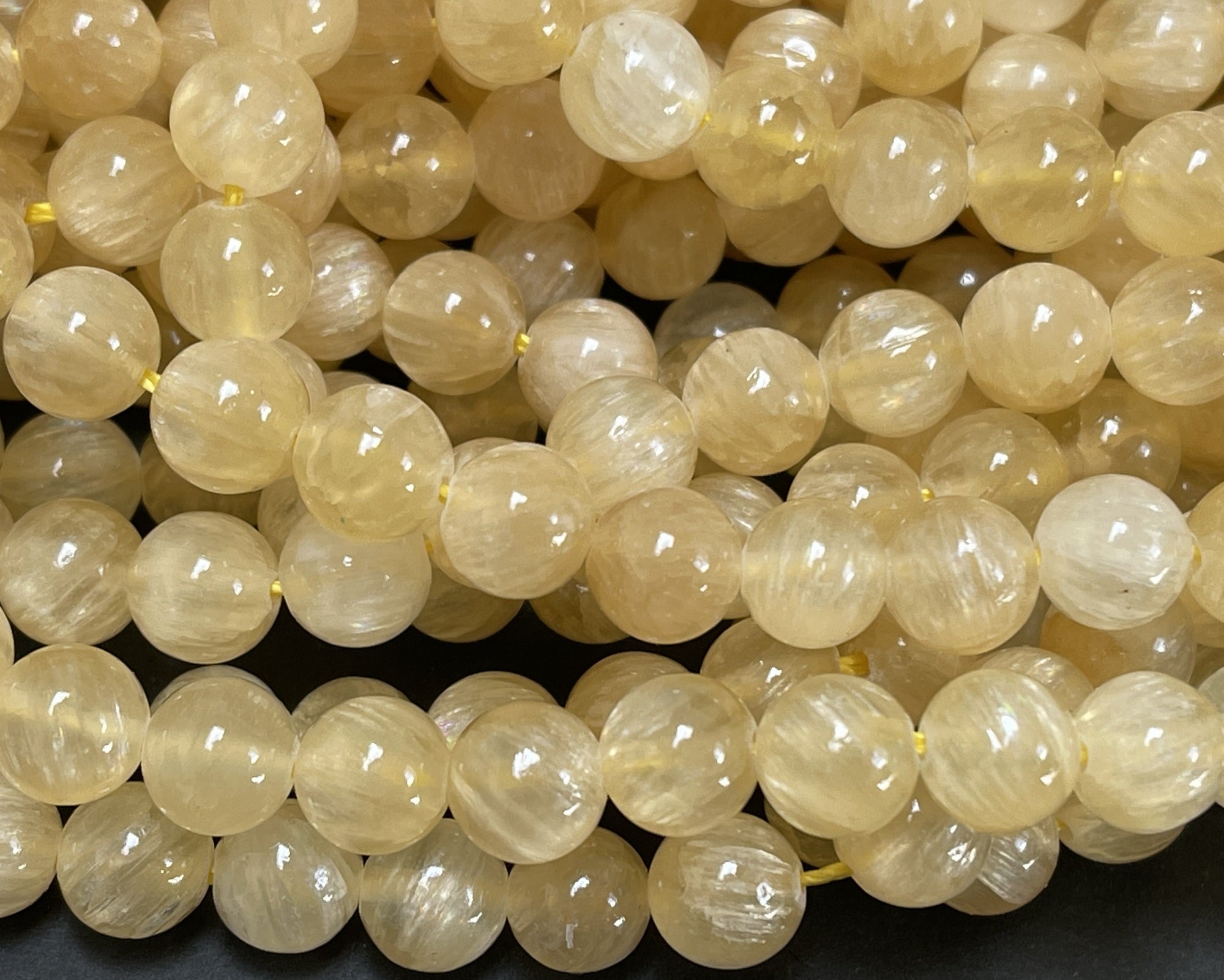 Yellow Selenite 8mm round natural gemstone beads 16" strand - Oz Beads 