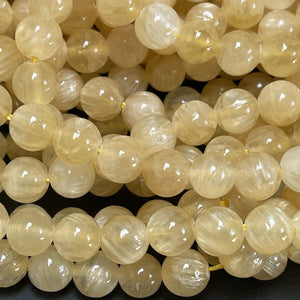 Yellow Selenite 8mm round natural gemstone beads 16" strand - Oz Beads 