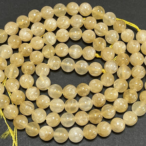 Yellow Selenite 8mm round natural gemstone beads 16" strand - Oz Beads 
