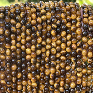 Yellow Tiger Eye 6mm round polished gemstone beads 15" strand - Oz Beads 