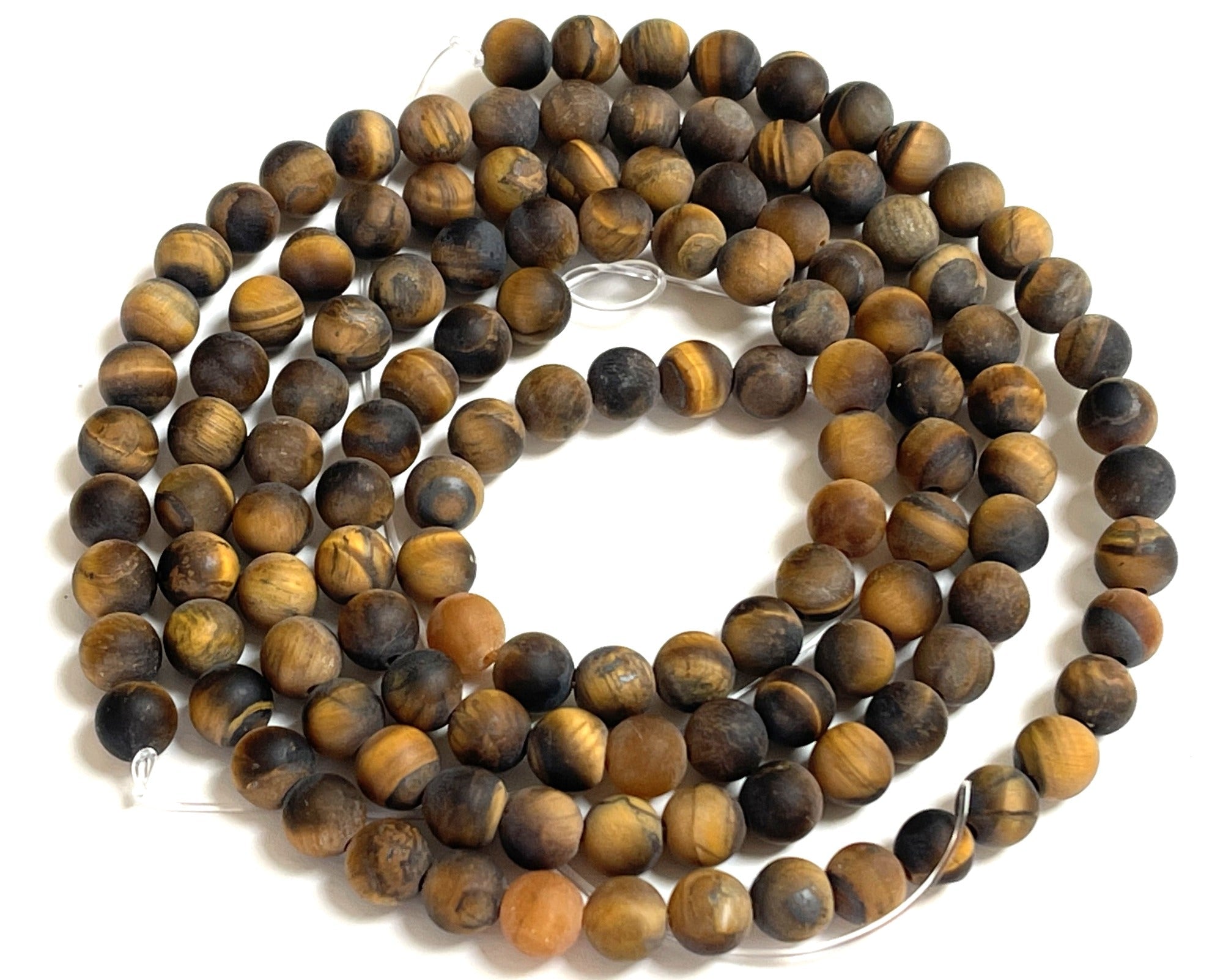 Yellow Tiger Eye matte 6mm round gemstone beads 15" strand - Oz Beads 