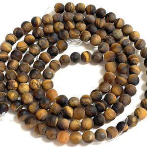 Yellow Tiger Eye matte 6mm round gemstone beads 15" strand - Oz Beads 