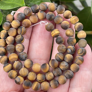 Yellow Tiger Eye matte 6mm round gemstone beads 15" strand - Oz Beads 