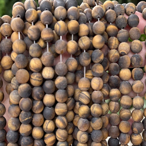 Yellow Tiger Eye matte 8mm round gemstone beads 15" strand - Oz Beads 
