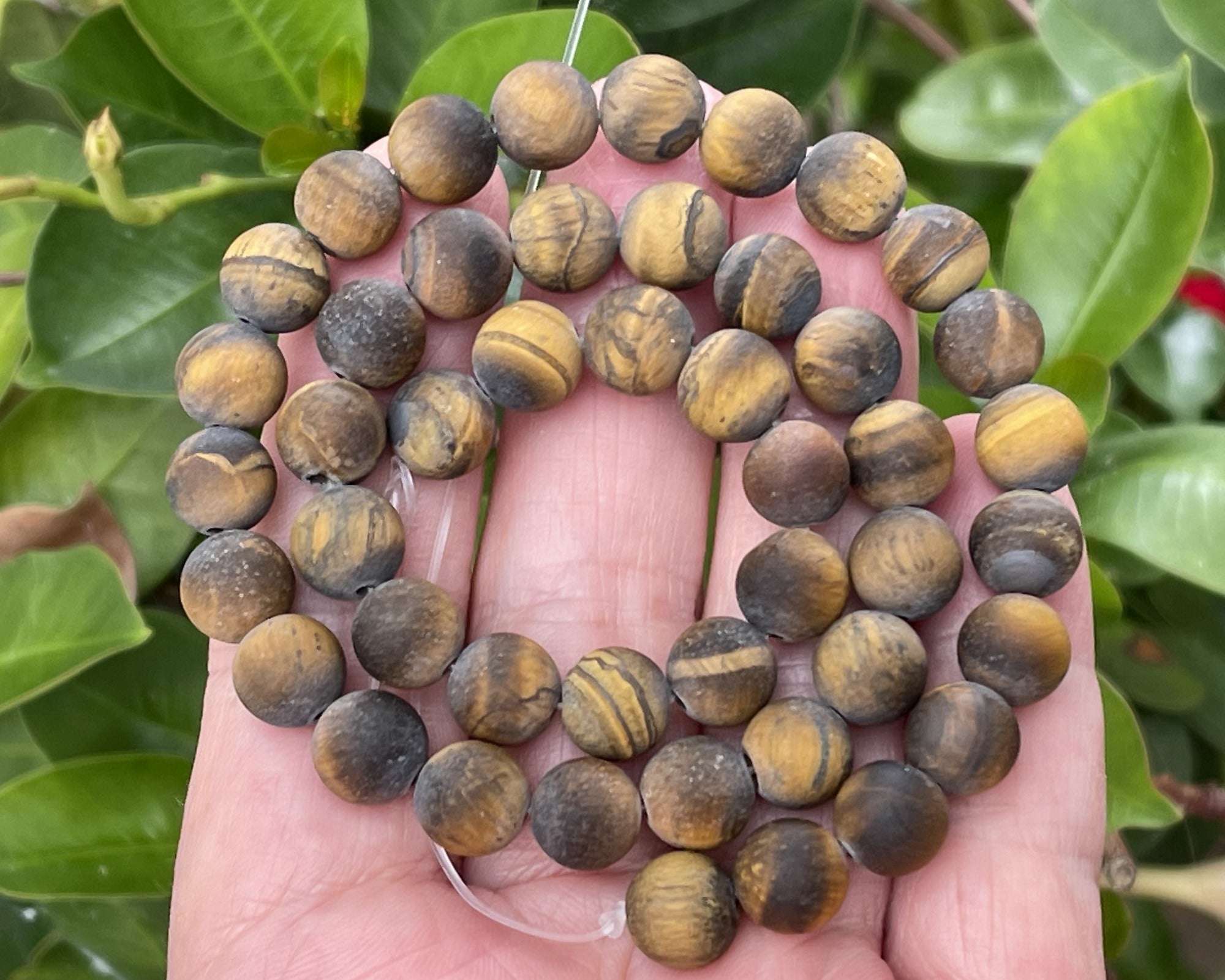 Yellow Tiger Eye matte 8mm round gemstone beads 15" strand - Oz Beads 