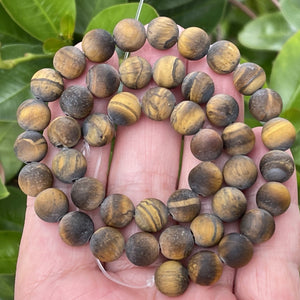 Yellow Tiger Eye matte 8mm round gemstone beads 15" strand - Oz Beads 