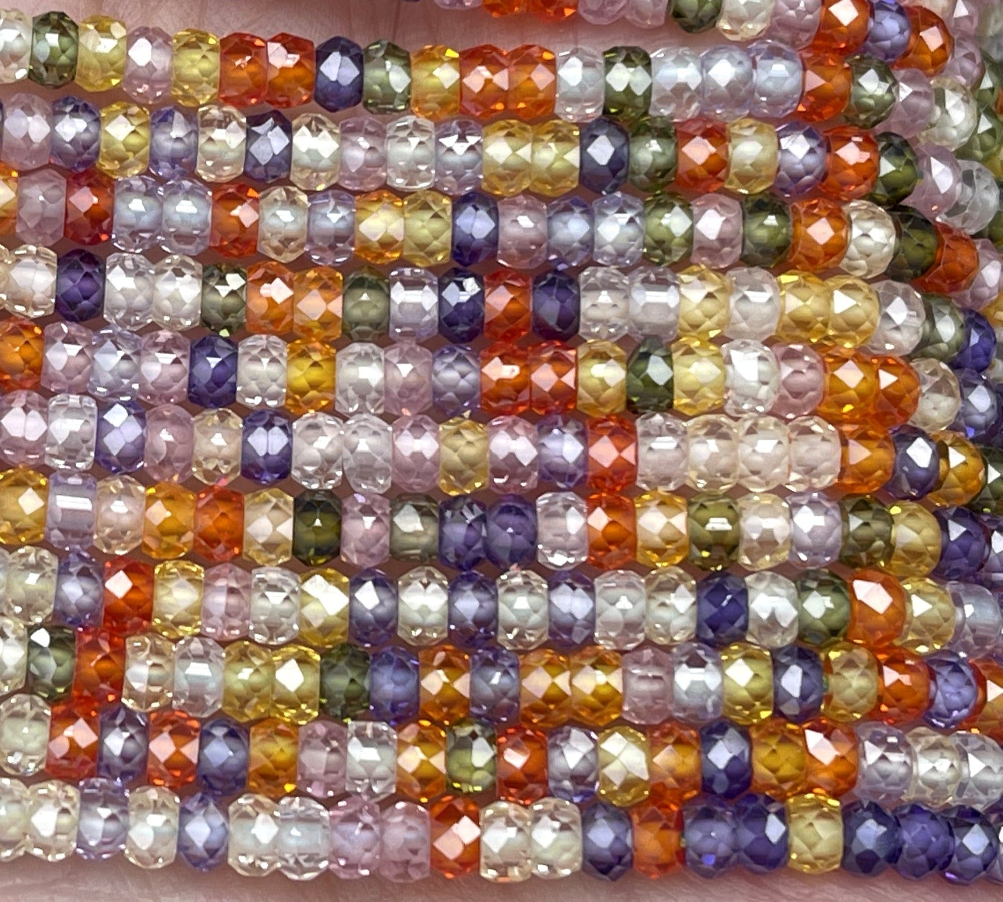 Zircon 3x2mm rondelle beads mix color micro faceted sparkling CZ spacers 15" strand - Oz Beads 