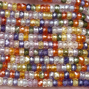 Zircon 3x2mm rondelle beads mix color micro faceted sparkling CZ spacers 15" strand - Oz Beads 