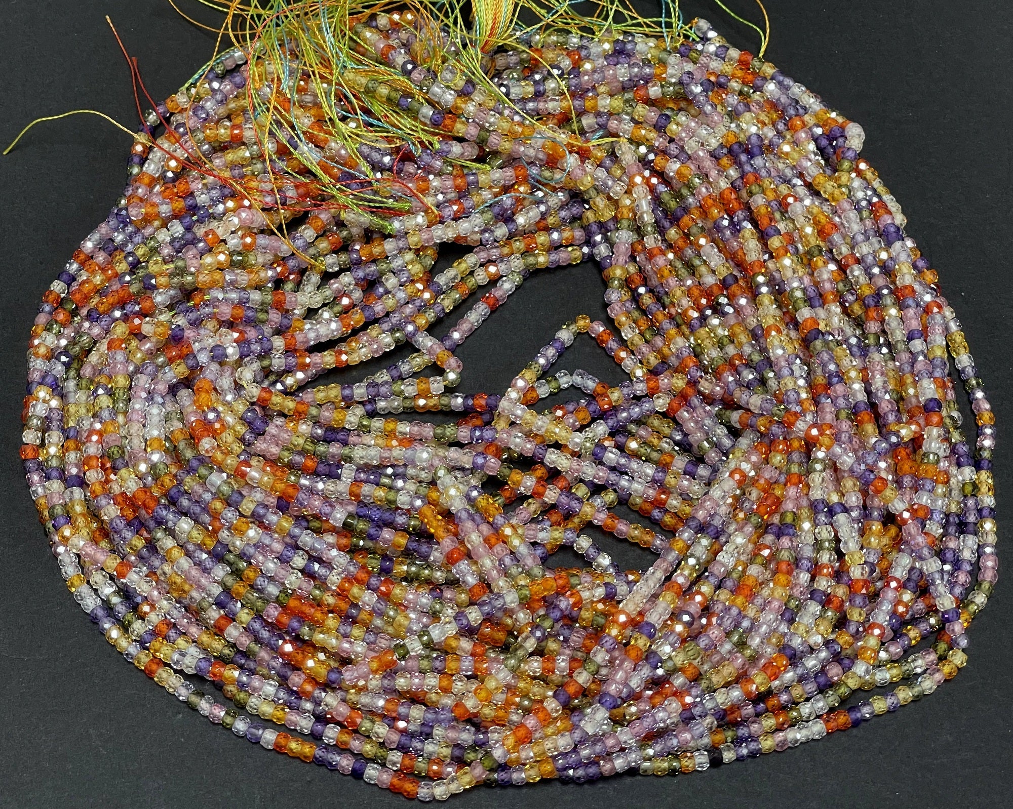 Zircon 3x2mm rondelle beads mix color micro faceted sparkling CZ spacers 15" strand - Oz Beads 