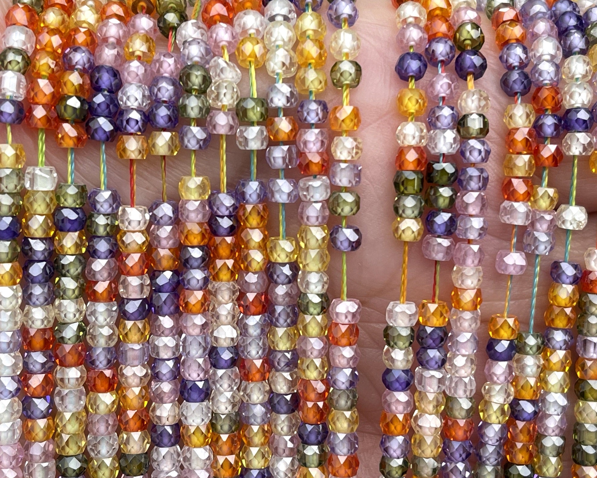Zircon 3x2mm rondelle beads mix color micro faceted sparkling CZ spacers 15" strand - Oz Beads 