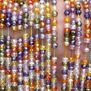 Zircon 3x2mm rondelle beads mix color micro faceted sparkling CZ spacers 15" strand - Oz Beads 